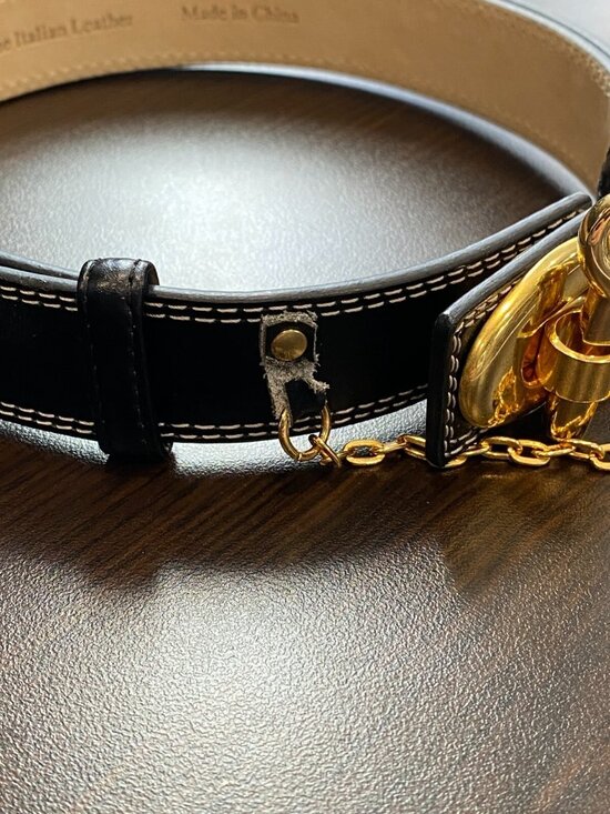 Ellen Tracy Womens Black Leather Belt Gold Hardware Pin Clasp Buckle One Size
